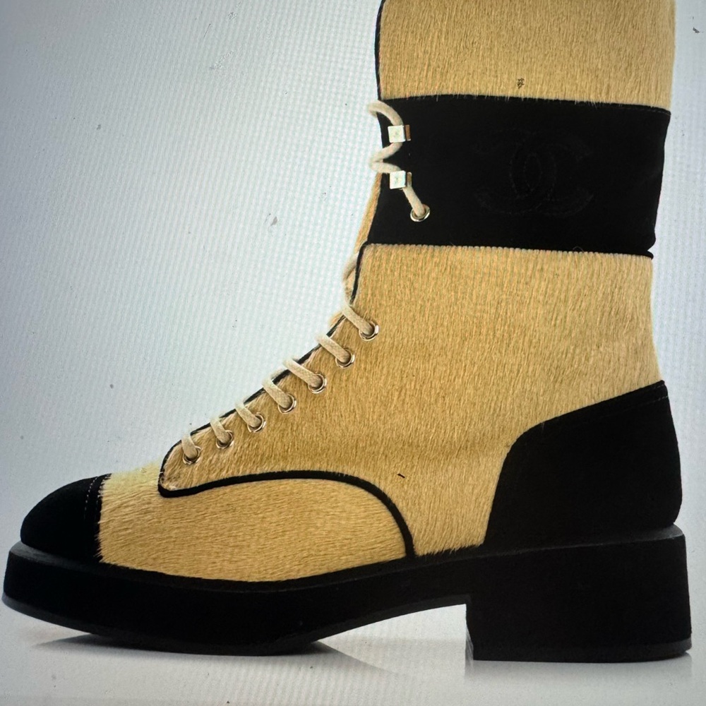 CHANEL Two-Tone Beige and Black Boots